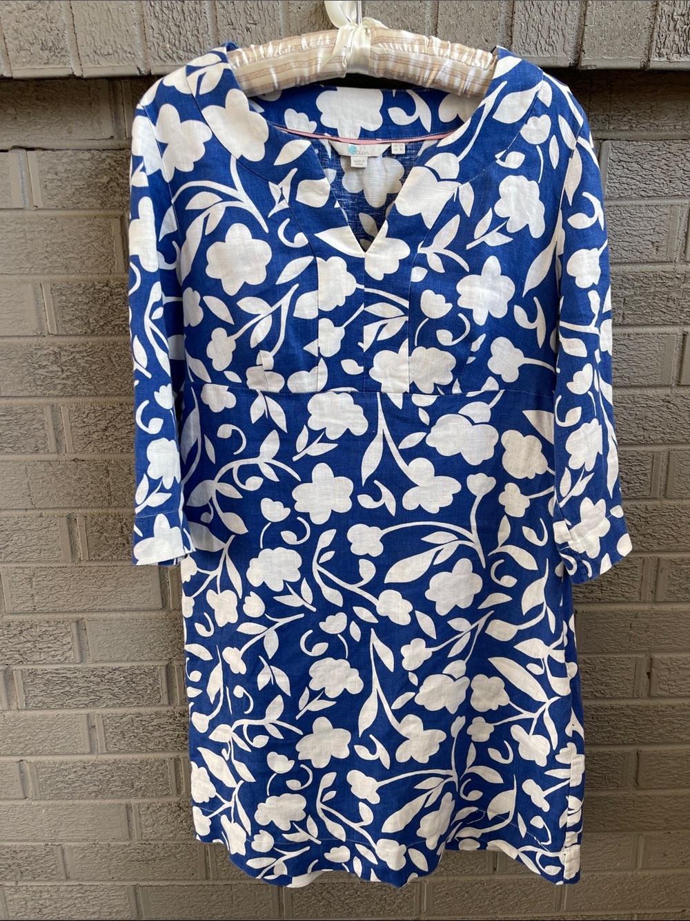 Boden Linen Blue and White Floral Dress- size 8L